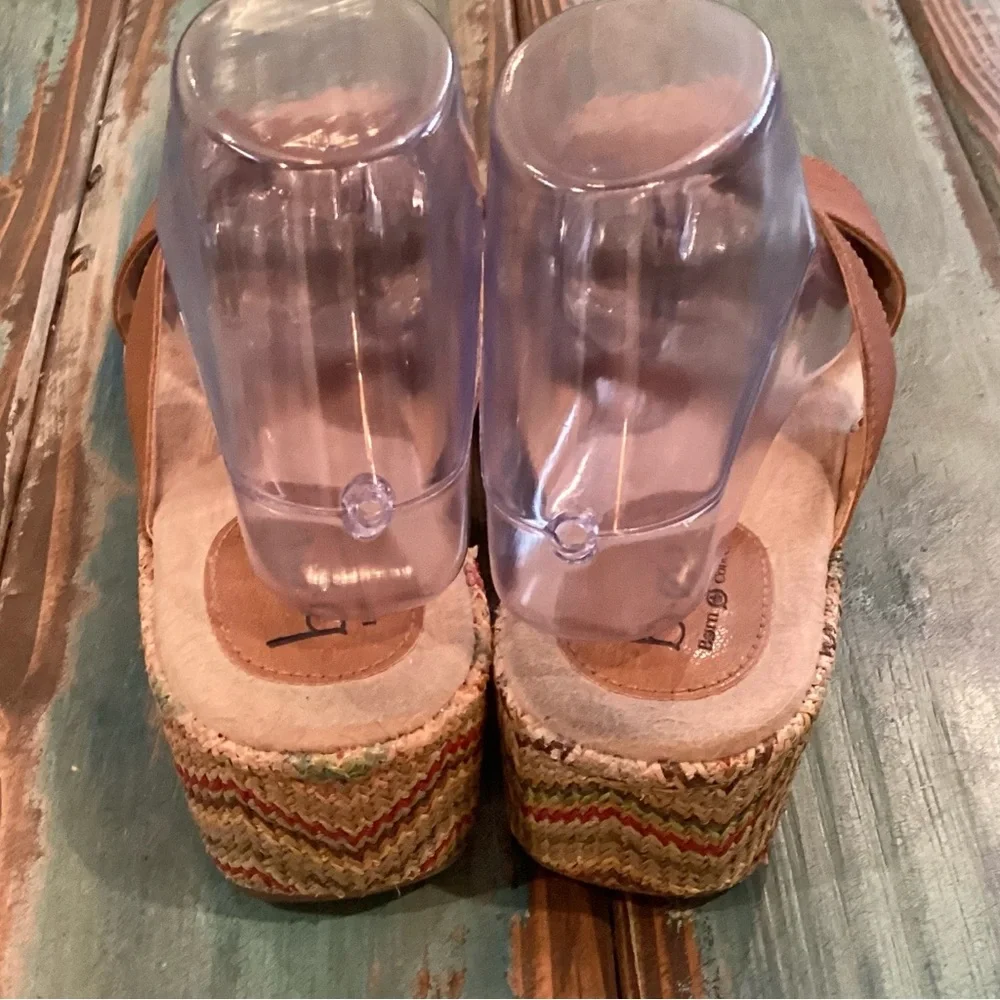 b.o.c. 9 Wedge Leather Sandals Espadrilles Womens Comfort Shoes Brown Multicolor